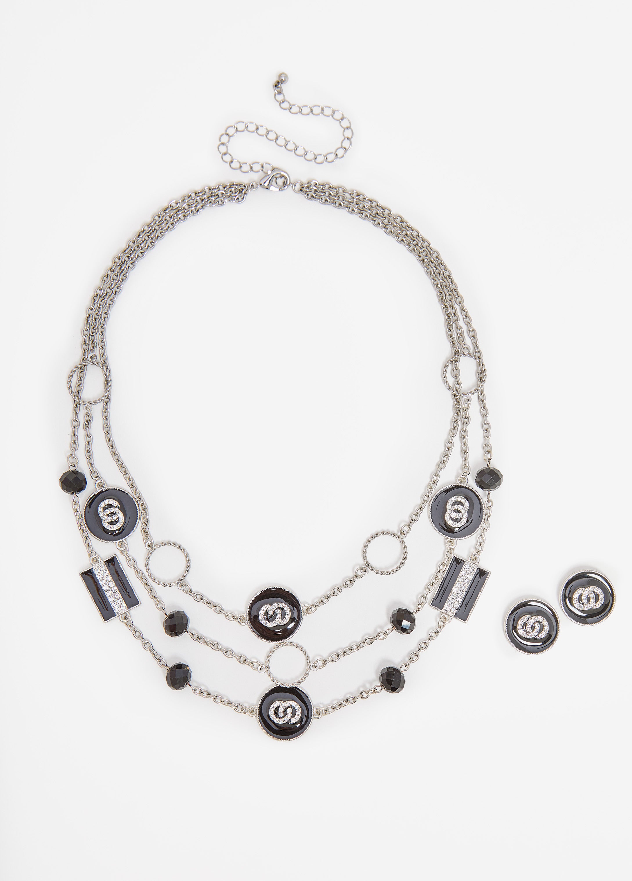 Layered Crystal Ring Necklace Set