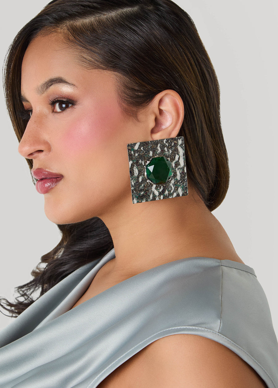 Crystal Hammered Square Earrings