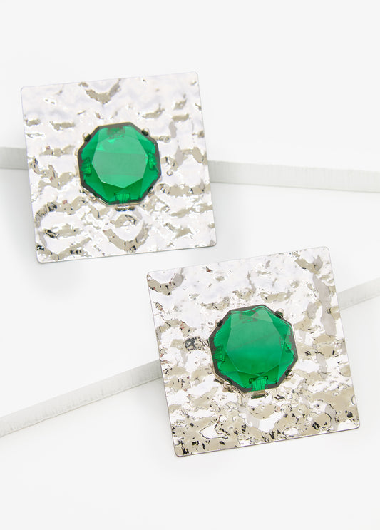 Crystal Hammered Square Earrings