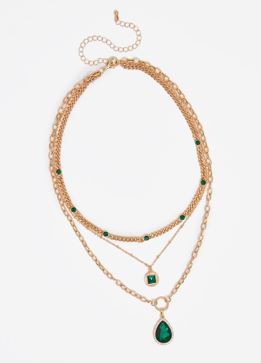 Crystal Layered Gold Tone Necklace