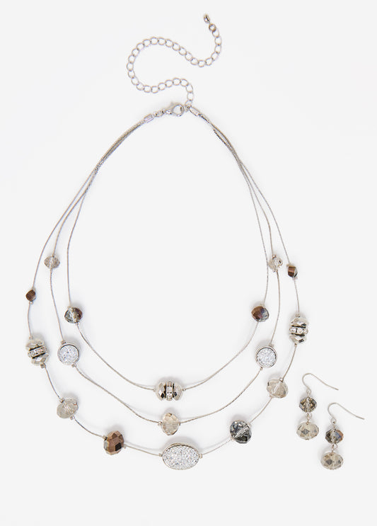 Layered Silver Tone Necklace Set