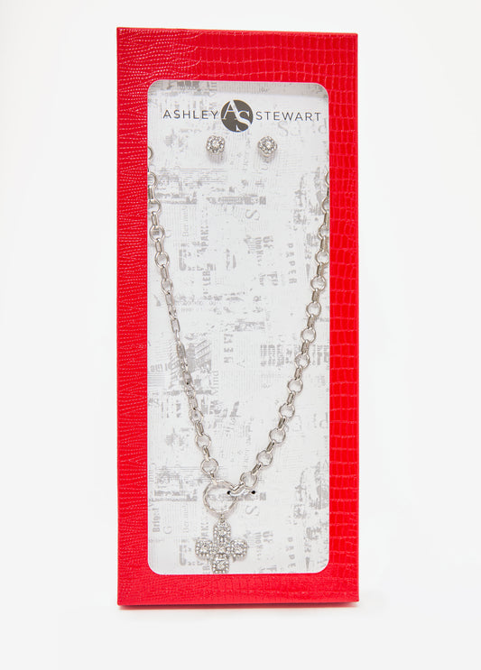 Crystal Cross Necklace Box Set