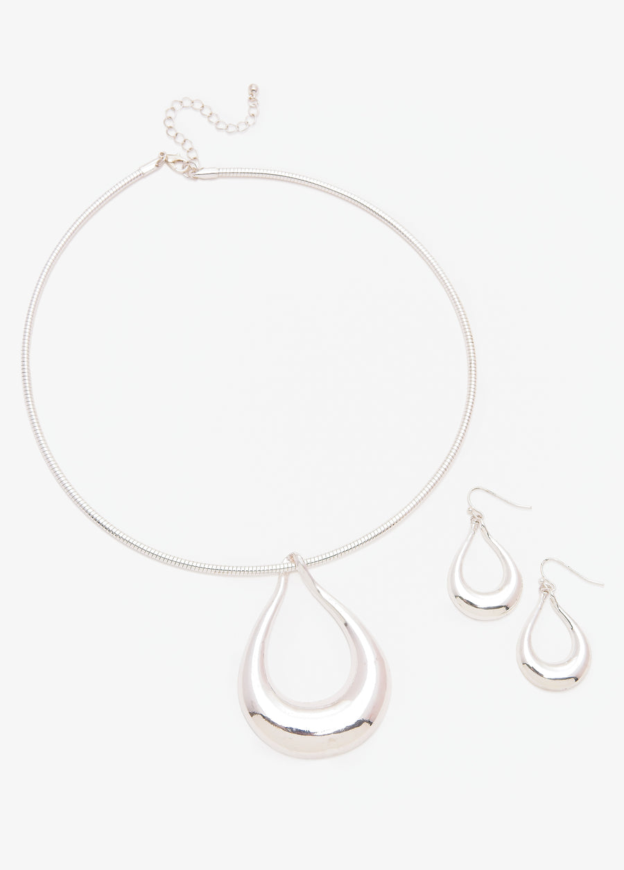 Silver Tone Teardrop Collar Set