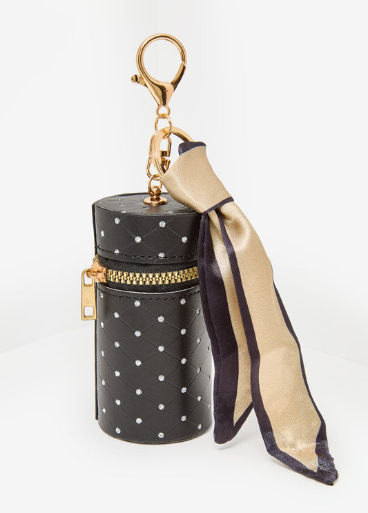 Crystal And Faux Leather Bag Charm