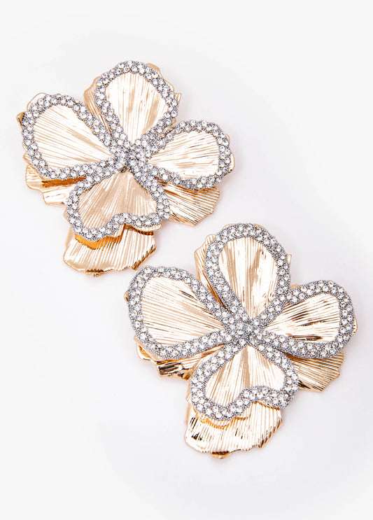 Textured Crystal Flower Earrings