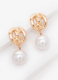 Trendy Statement Knotted Gold Pearl Drop Formal Earrings