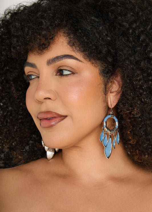 Fringed Denim Hoop Earrings