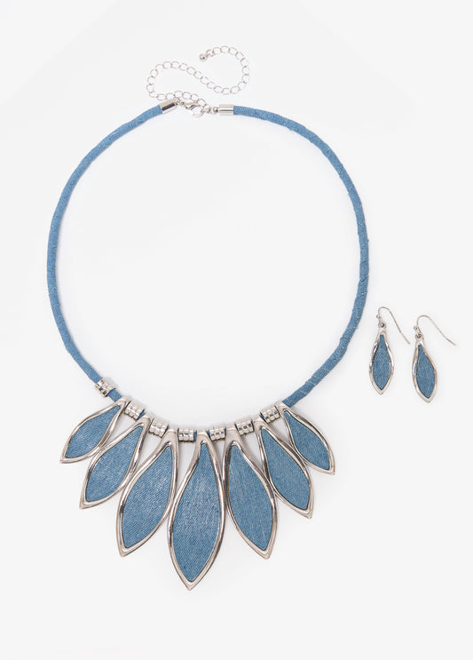 Denim Necklace And Earrings Set