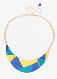 Statement Tri Tone Teal Green Yellow Blue Trendy Gold Necklace