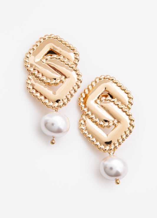 Faux Pearl Square Earrings