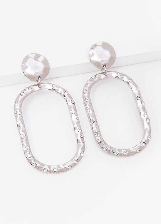 Crystal Hammered Silver Earrings