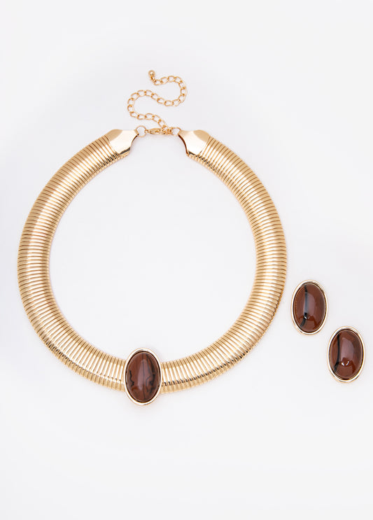 Stone Pendant Collar Set