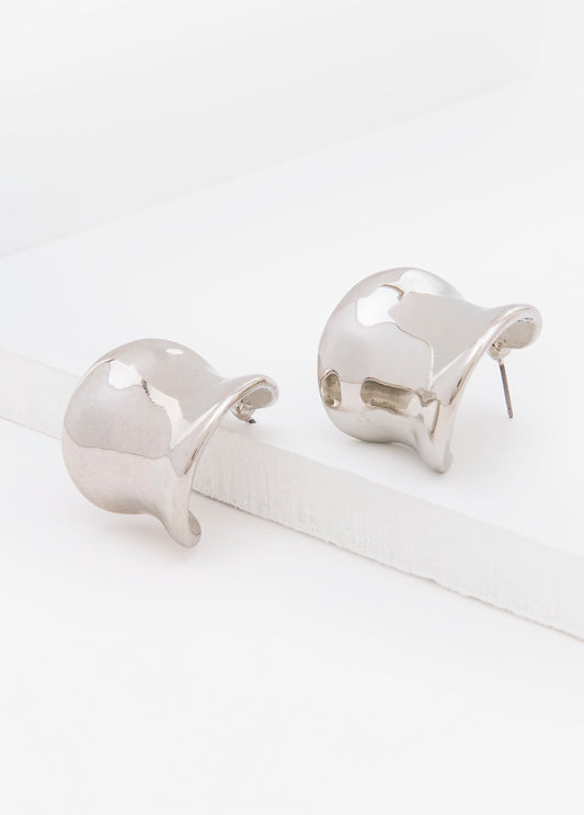 Sculpted Silver Tone Hoop Earrings