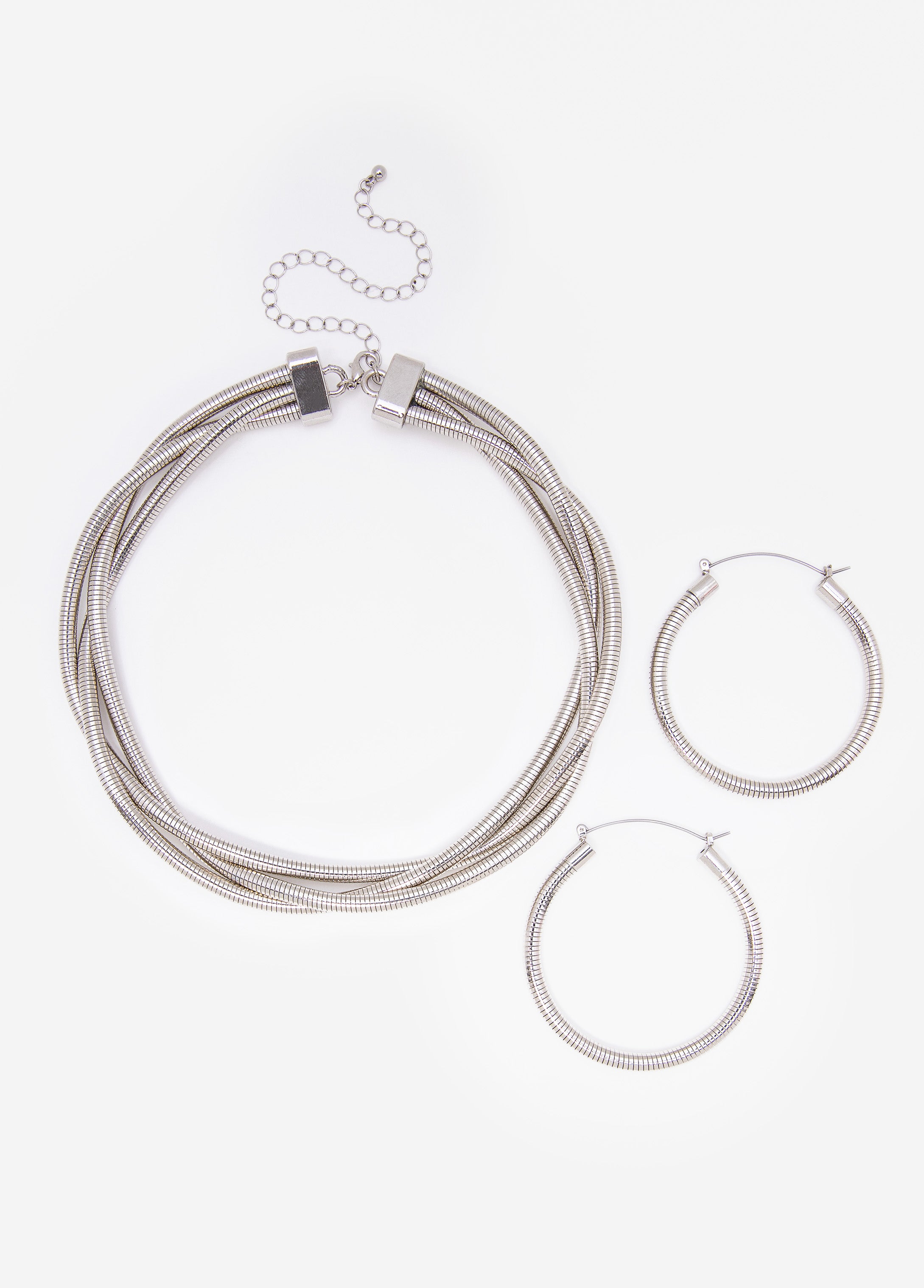 Twisted Silver Tone Necklace Set