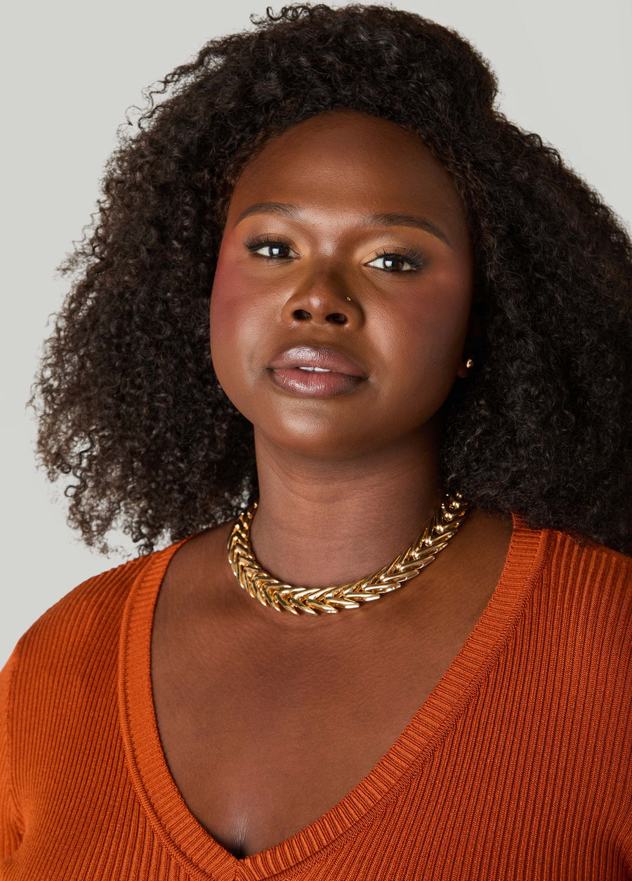 V Link Gold Tone Necklace