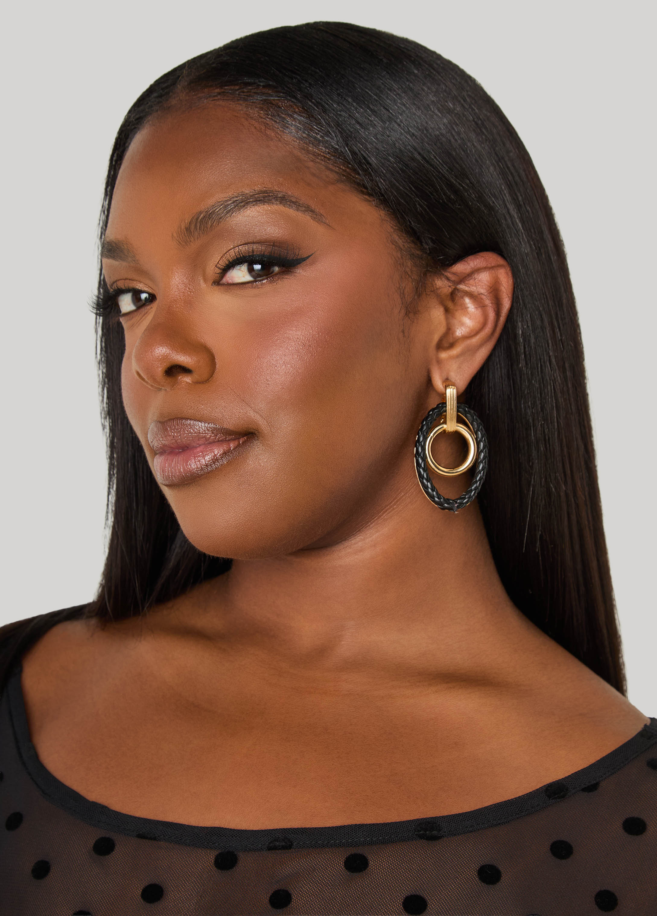Braided Faux Leather Hoop Earrings