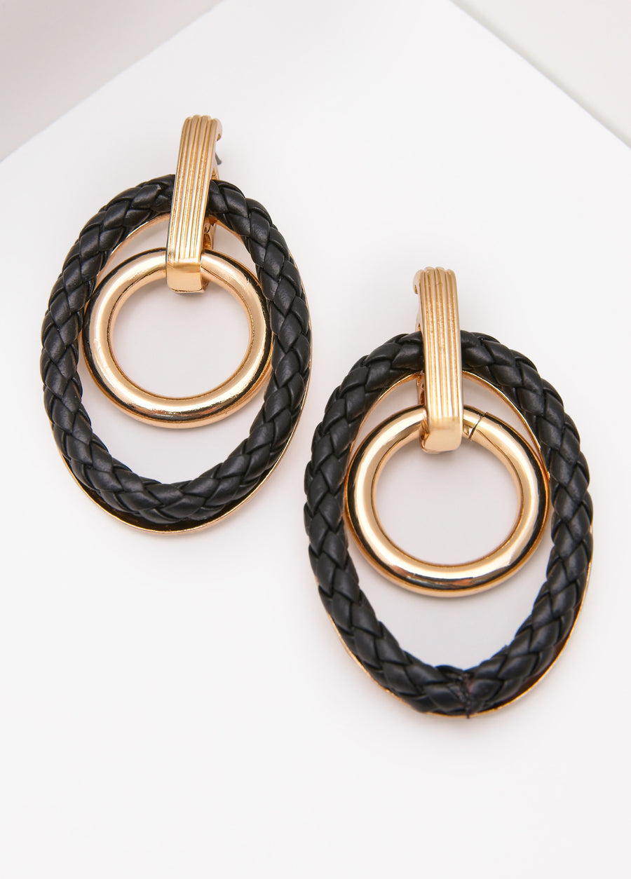 Braided Faux Leather Hoop Earrings