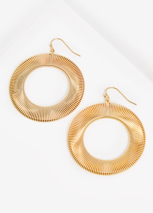 Ribbed Gold Tone Hoop Earrings