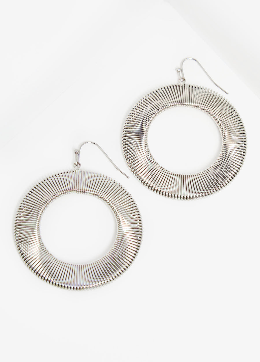 Ribbed Silver Tone Hoop Earrings