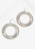Ribbed Silver Tone Hoop Earrings