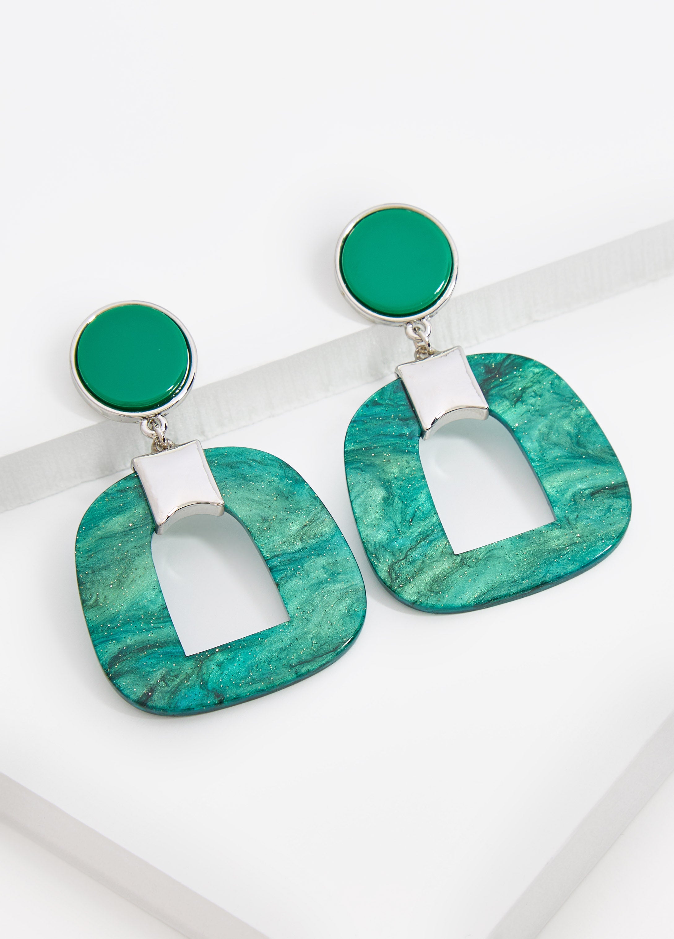 Fashion Trendy Statement Green Marble Square Earrings