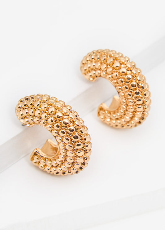 Textured Gold Tone Huggie Earrings