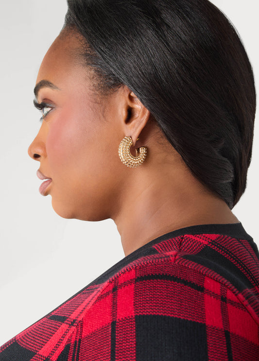 Textured Gold Tone Huggie Earrings