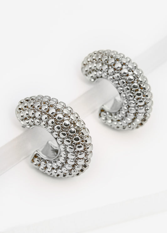 Textured Silver Tone Huggie Earrings