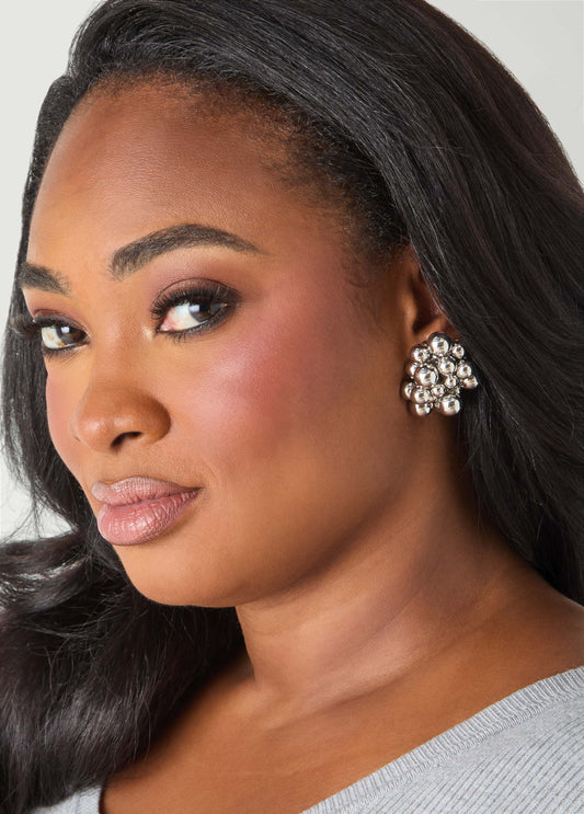 Cluster Silver Tone Bead Earrings