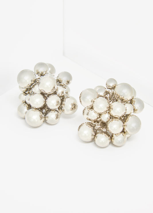 Cluster Silver Tone Bead Earrings