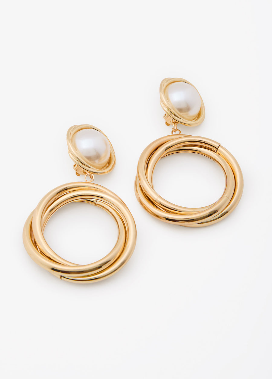 Faux Pearl Hoop Clip On Earrings