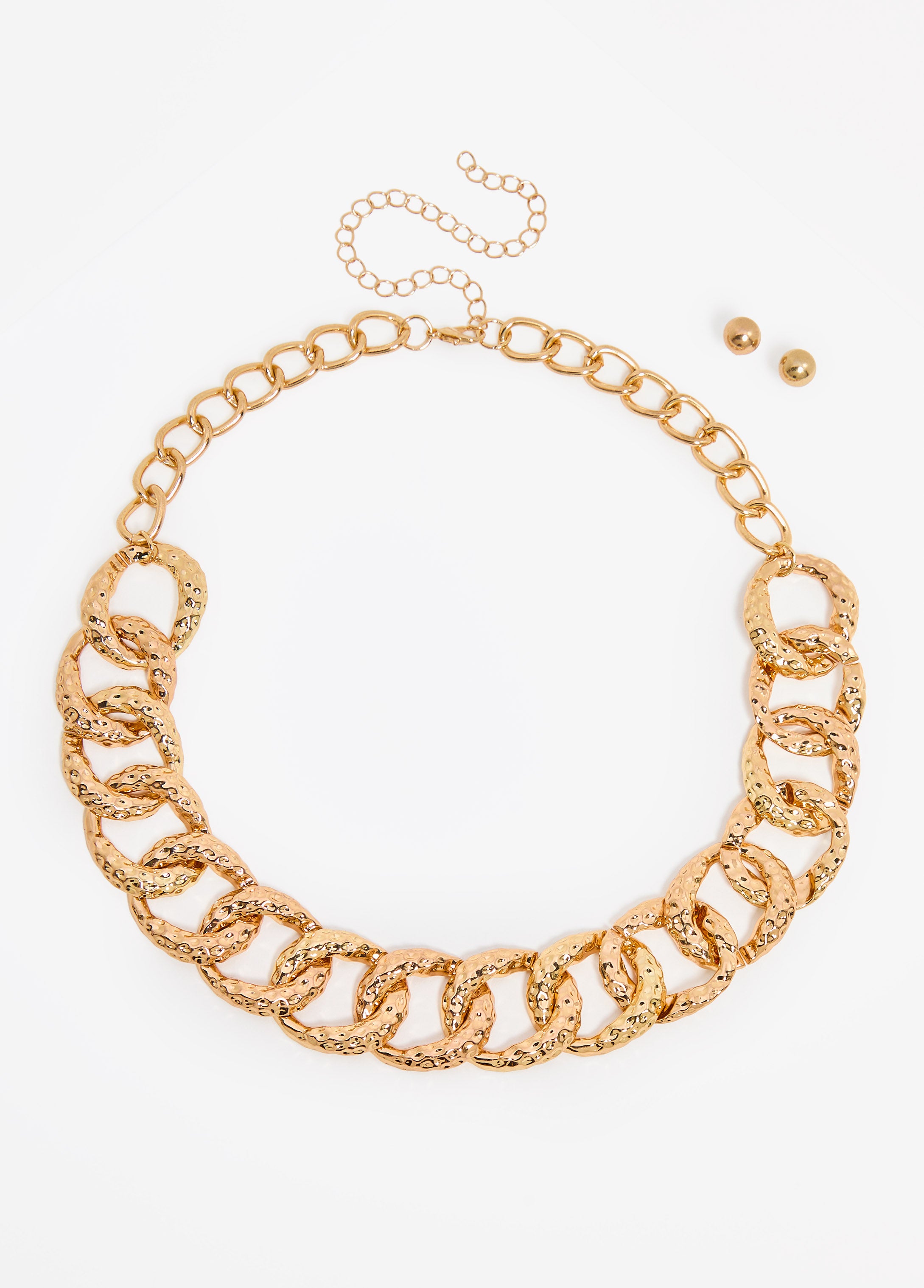 Trendy gold chain link necklace earrings fashion jewelry set 