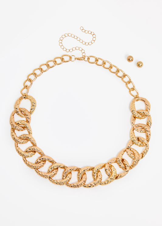 Trendy gold chain link necklace earrings fashion jewelry set 