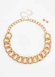 Trendy gold chain link necklace earrings fashion jewelry set 