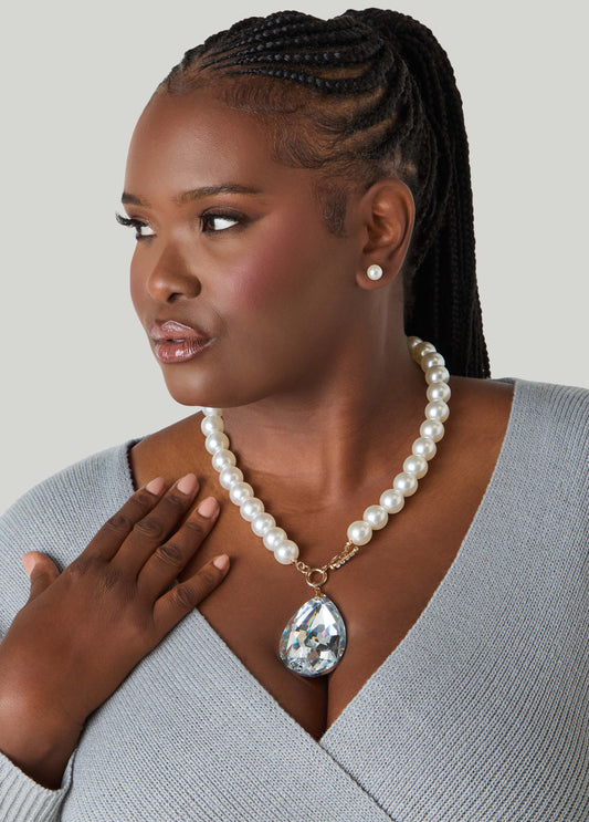 Crystal And Faux Pearl Necklace Set