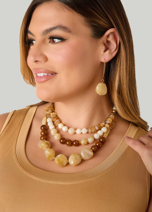 Layered Marbled Bead Necklace Set