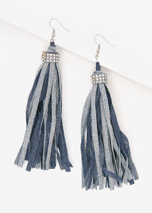 Crystal Fringed Denim Earrings