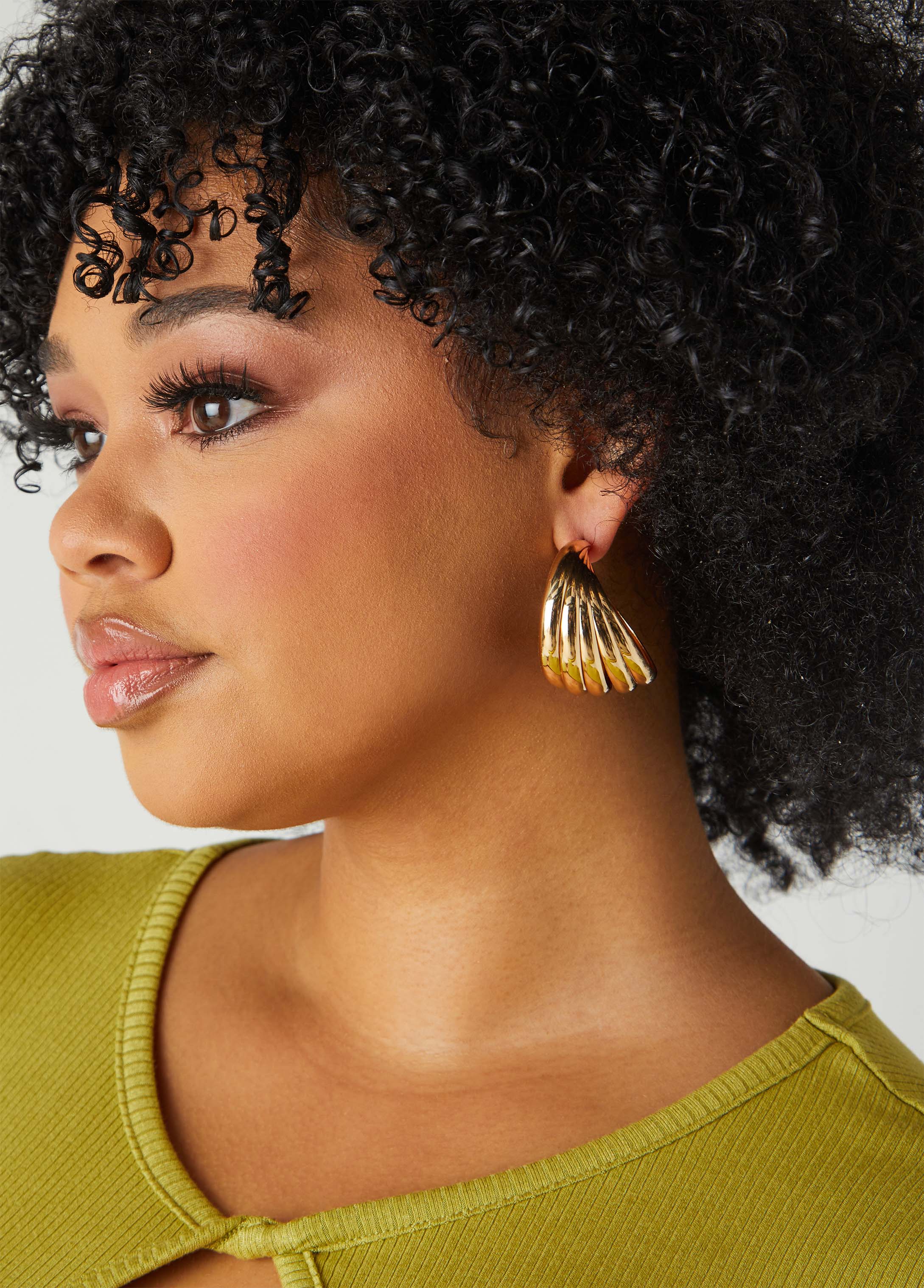 Ribbed Gold Tone Hoop Earrings