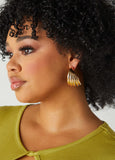 Ribbed Gold Tone Hoop Earrings