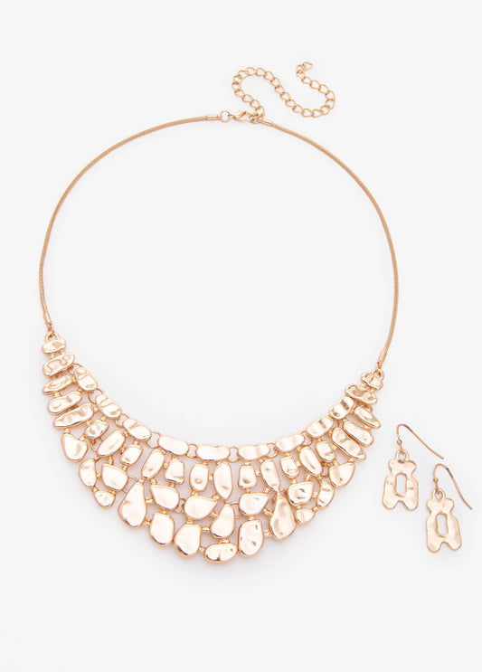 Hammered Gold Tone Necklace Set