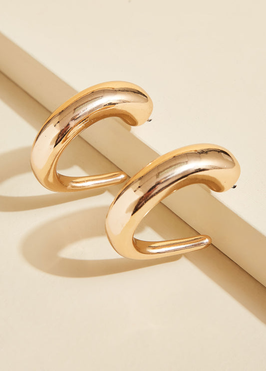 Puffed Gold Tone Hoop Earrings
