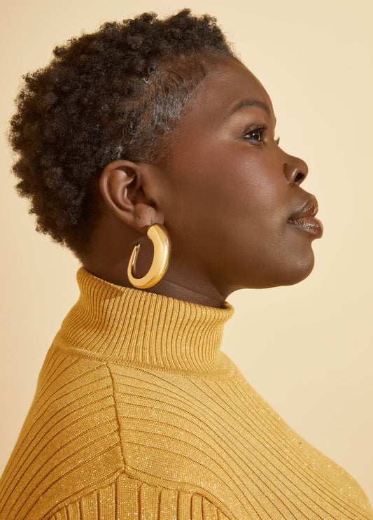 Puffed Gold Tone Hoop Earrings