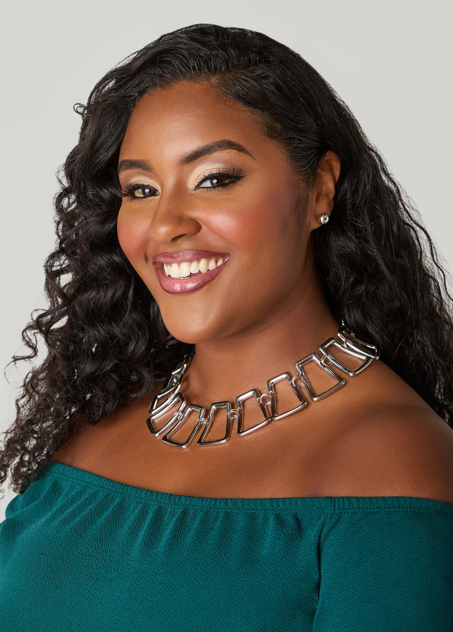Silver Tone Rectangle Necklace Set