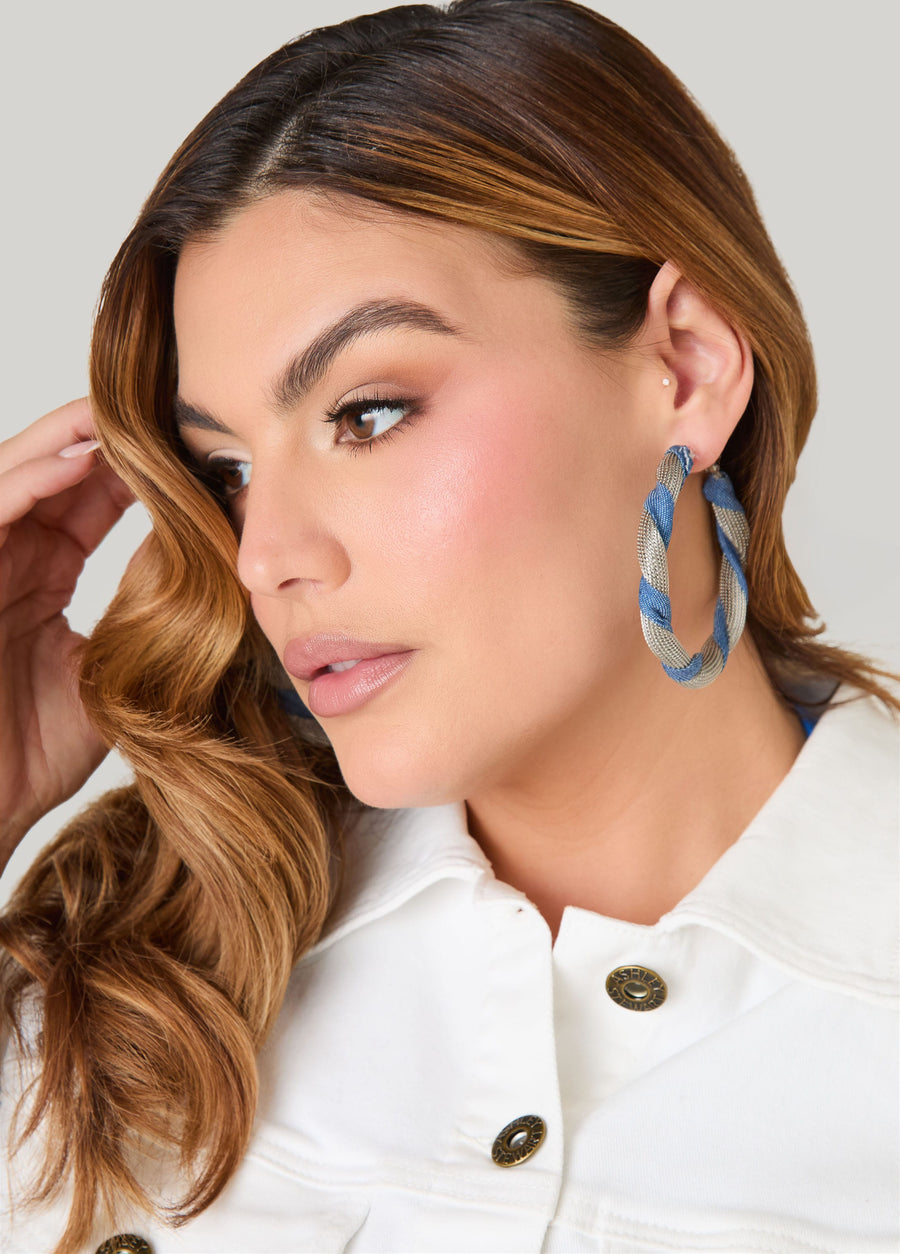 Chainmail And Denim Hoop Earrings