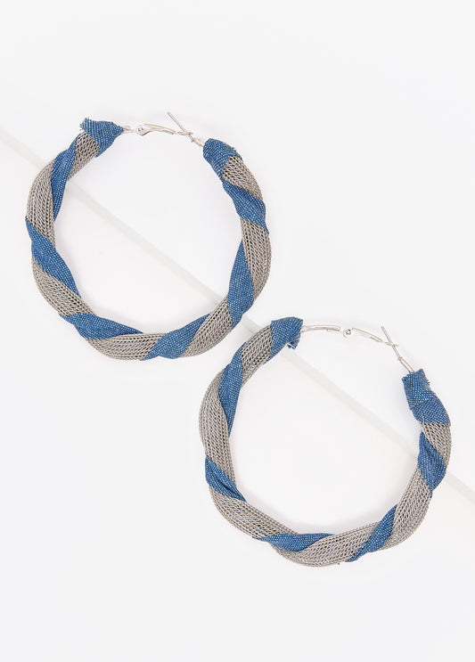 Chainmail And Denim Hoop Earrings