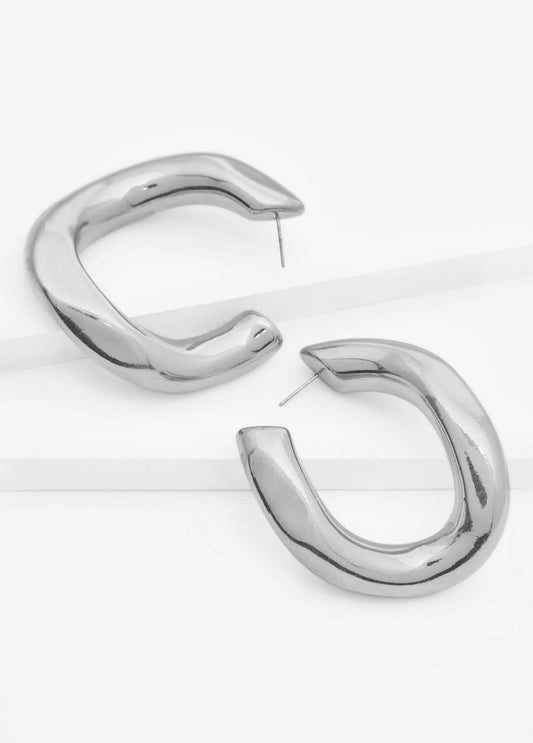 Puffed Silver Tone Hoop Earrings