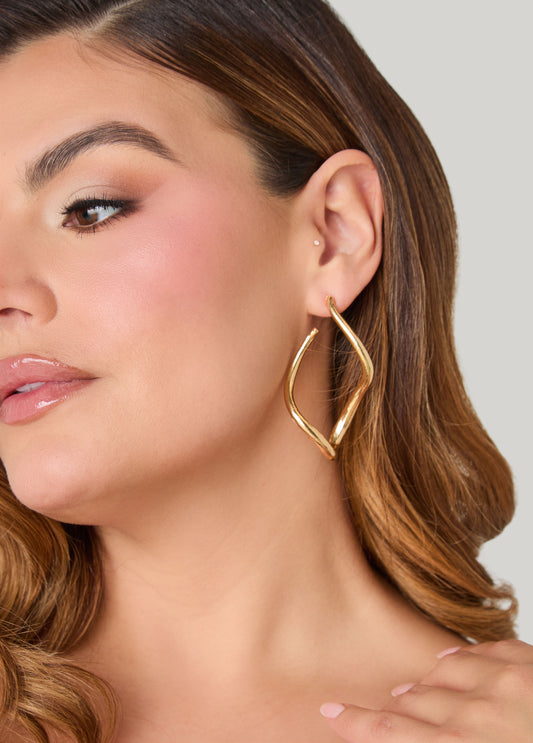 Wavy Gold Tone Hoop Earrings