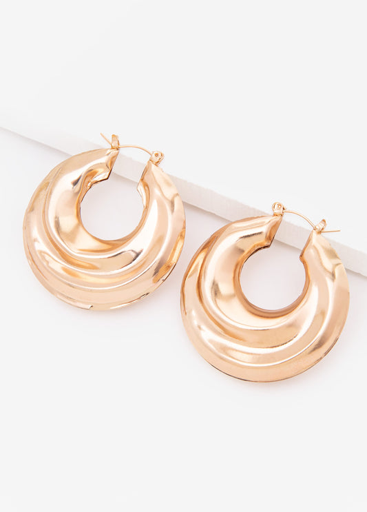 Gold Tone Puff Hoop Earrings