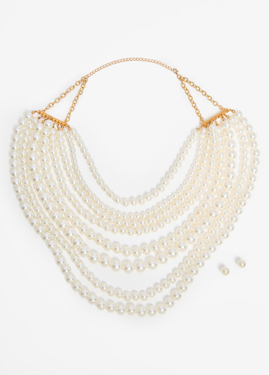 Statement jewelry gold layered faux pearl necklace fashion jewelry set