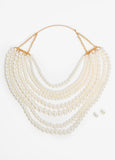 Statement jewelry gold layered faux pearl necklace fashion jewelry set